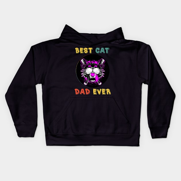 Funny Best Cat Dad Ever Kids Hoodie by StuSpenceart